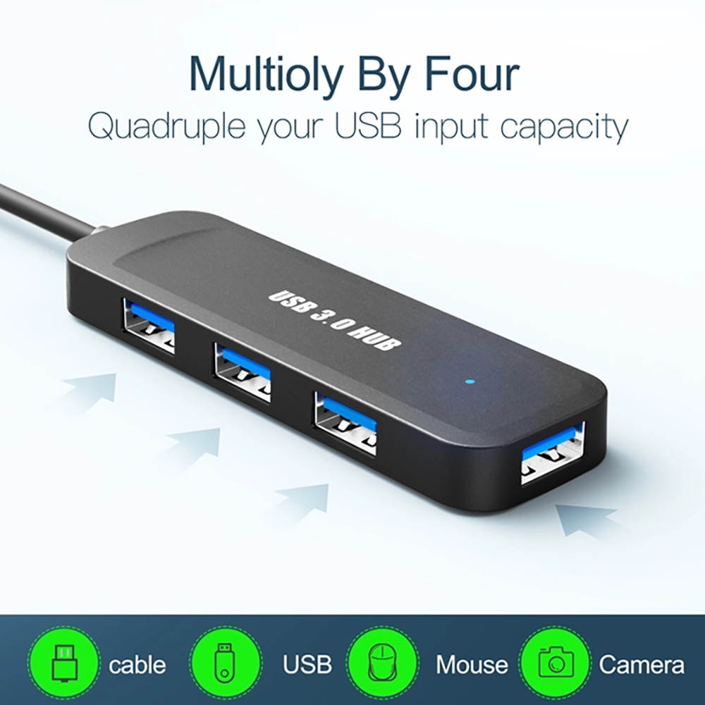 Hannord 4-Port USB 3.0 Hub, Ultra Slim Portable USB Data Hub Splitter for USB Expansion