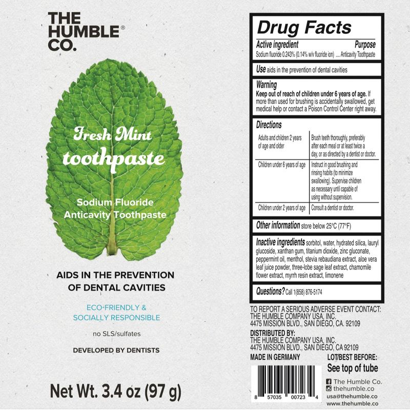The Humble Co. Fresh mint Toothpaste - Trial Size - 3.4oz