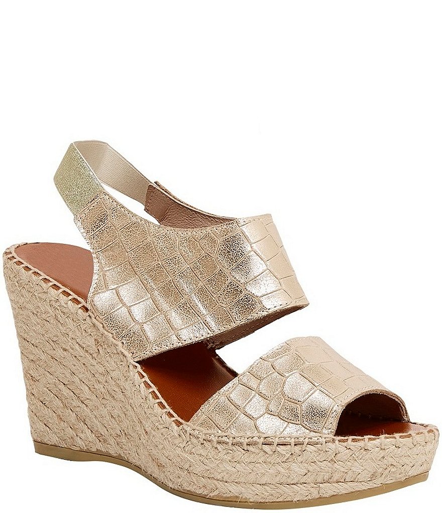 Andre Assous Reese Croc Embossed Leather Espadrille Platform Wedge Sandals