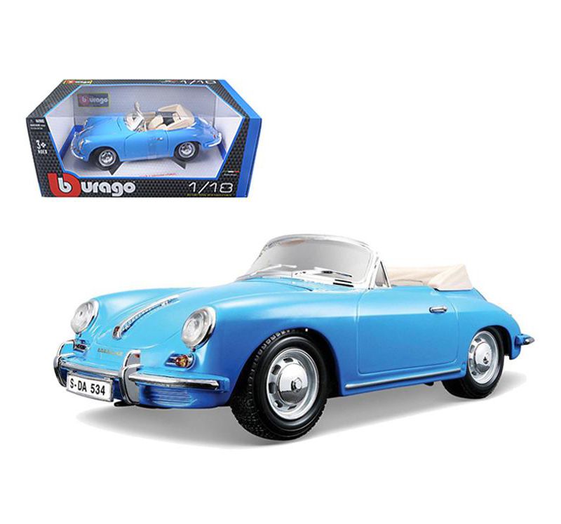 1961 Porsche 356B Convertible Blue 1/18 Diecast Car Model by Bburago