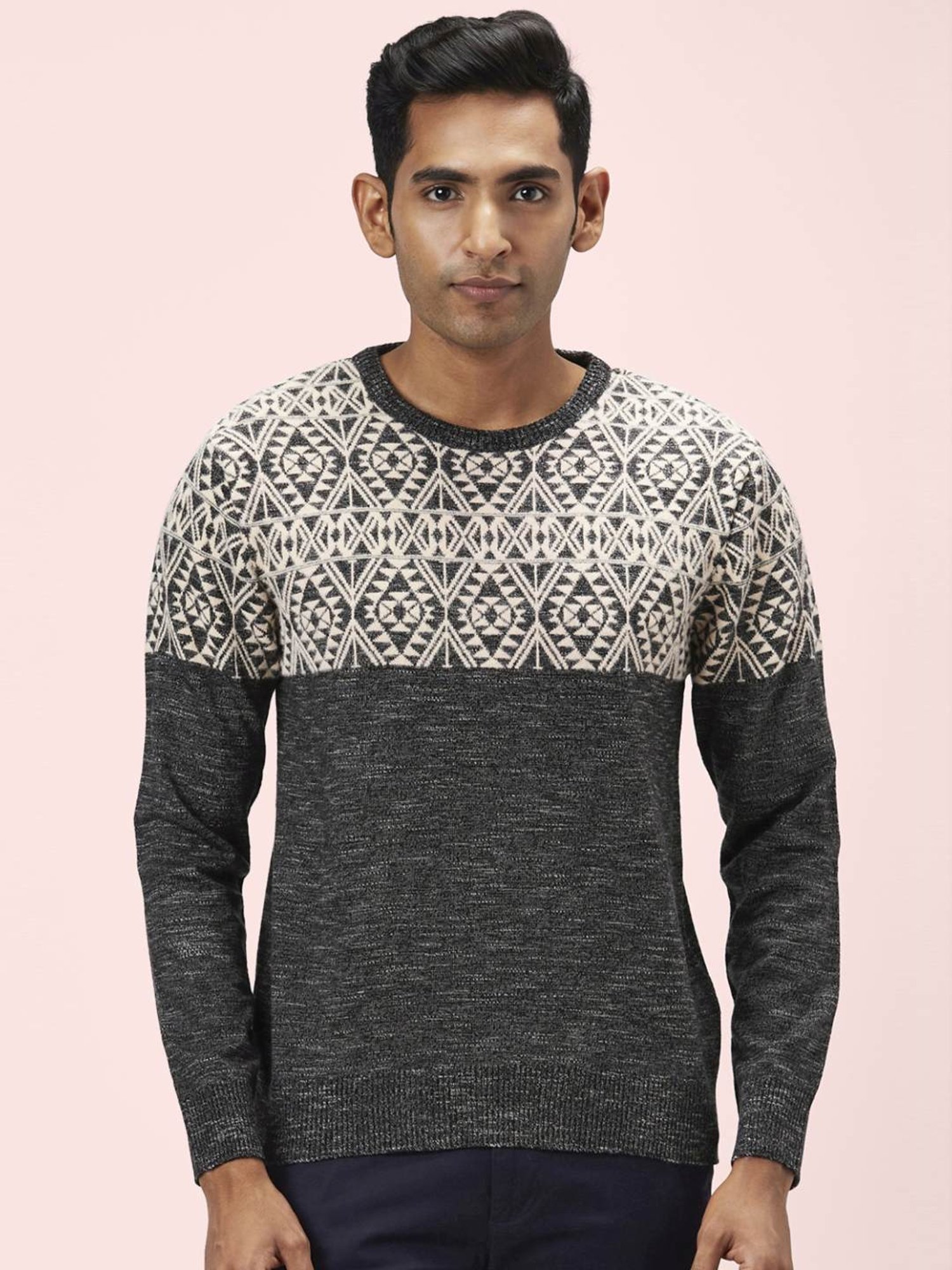 Byford by Pantaloons Grey Regular Fit Printed Sweater