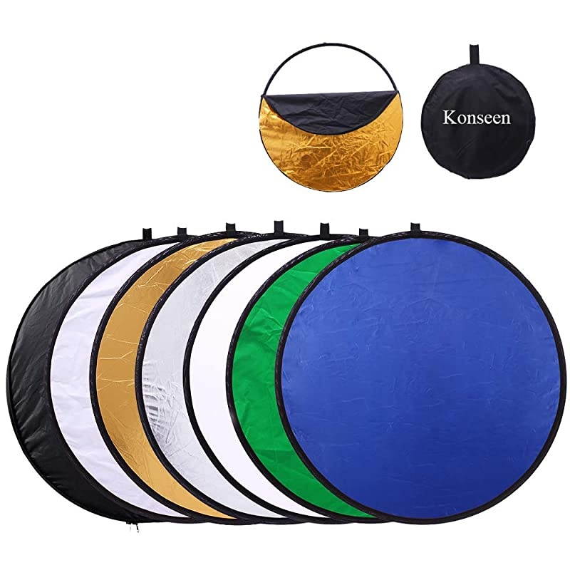 inch 30cm Round Collapsible Mini Light Reflectors for Photography 7in1 Portable Sun Reflector for Studio Multi Photo Disc WhiteBlueGreenGoldSilverand Black