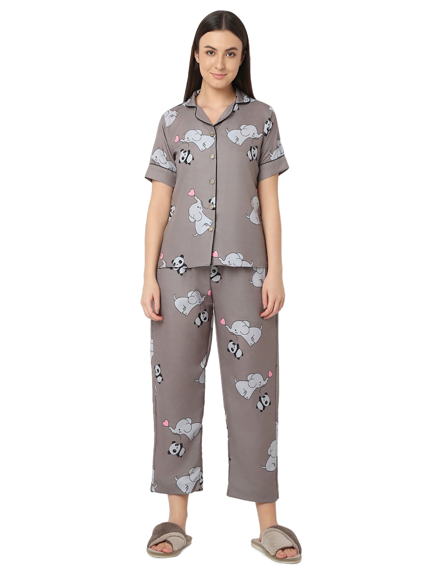 Smarty Pants Grey Printed Shirt With Lounge Pants