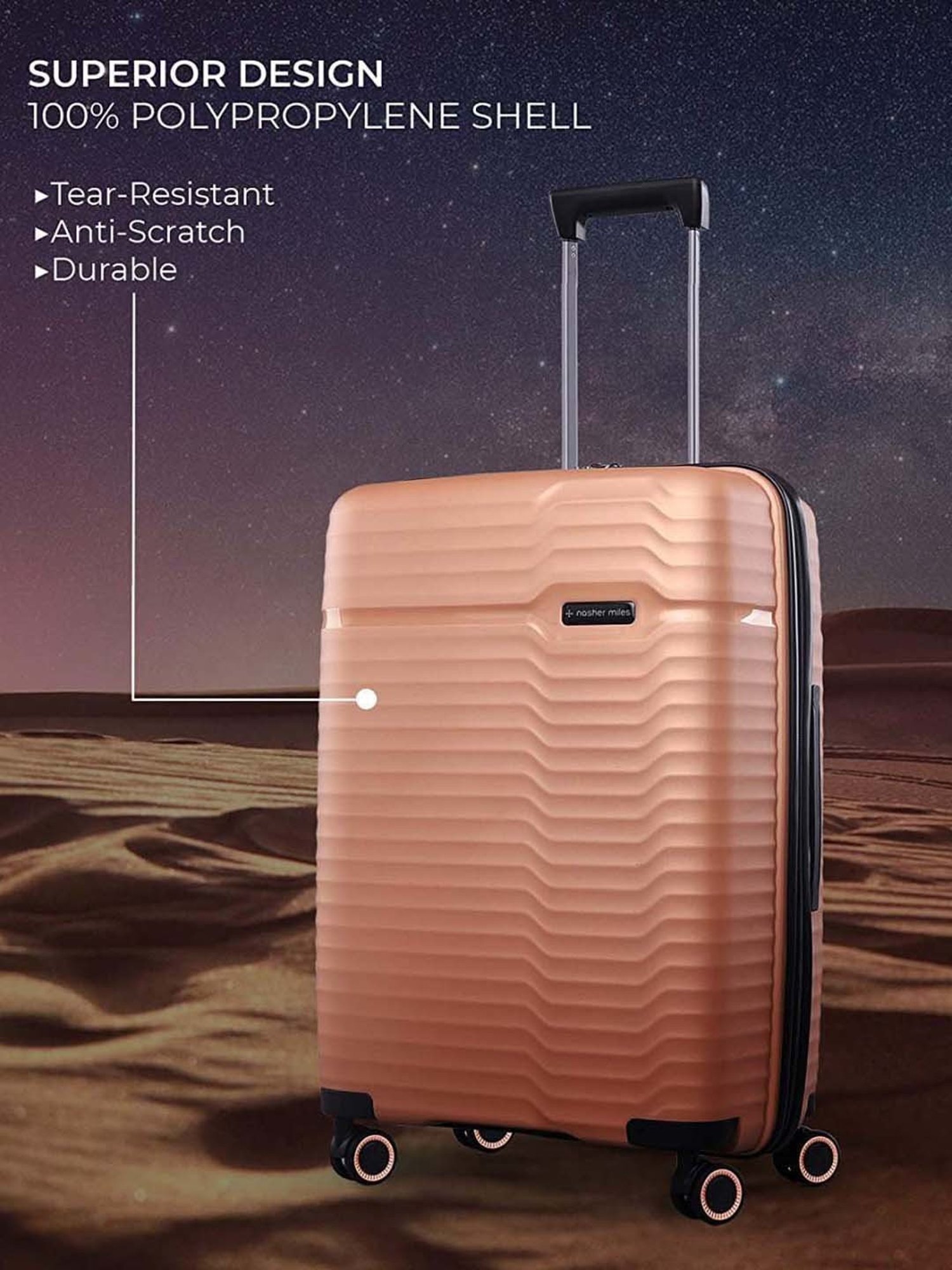 Nasher Miles Sahara Hard-Sided Polypropylene Cabin Luggage Golden 20 inch |55cm Trolley Bag