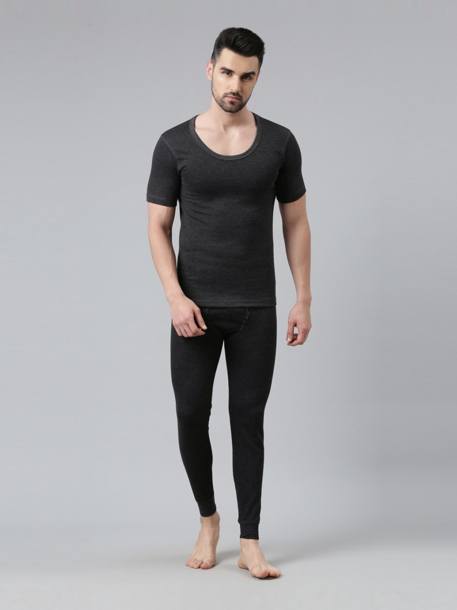 Dixcy Scott Maximus Dark Grey Melange Cotton Skinny Fit Thermal Top