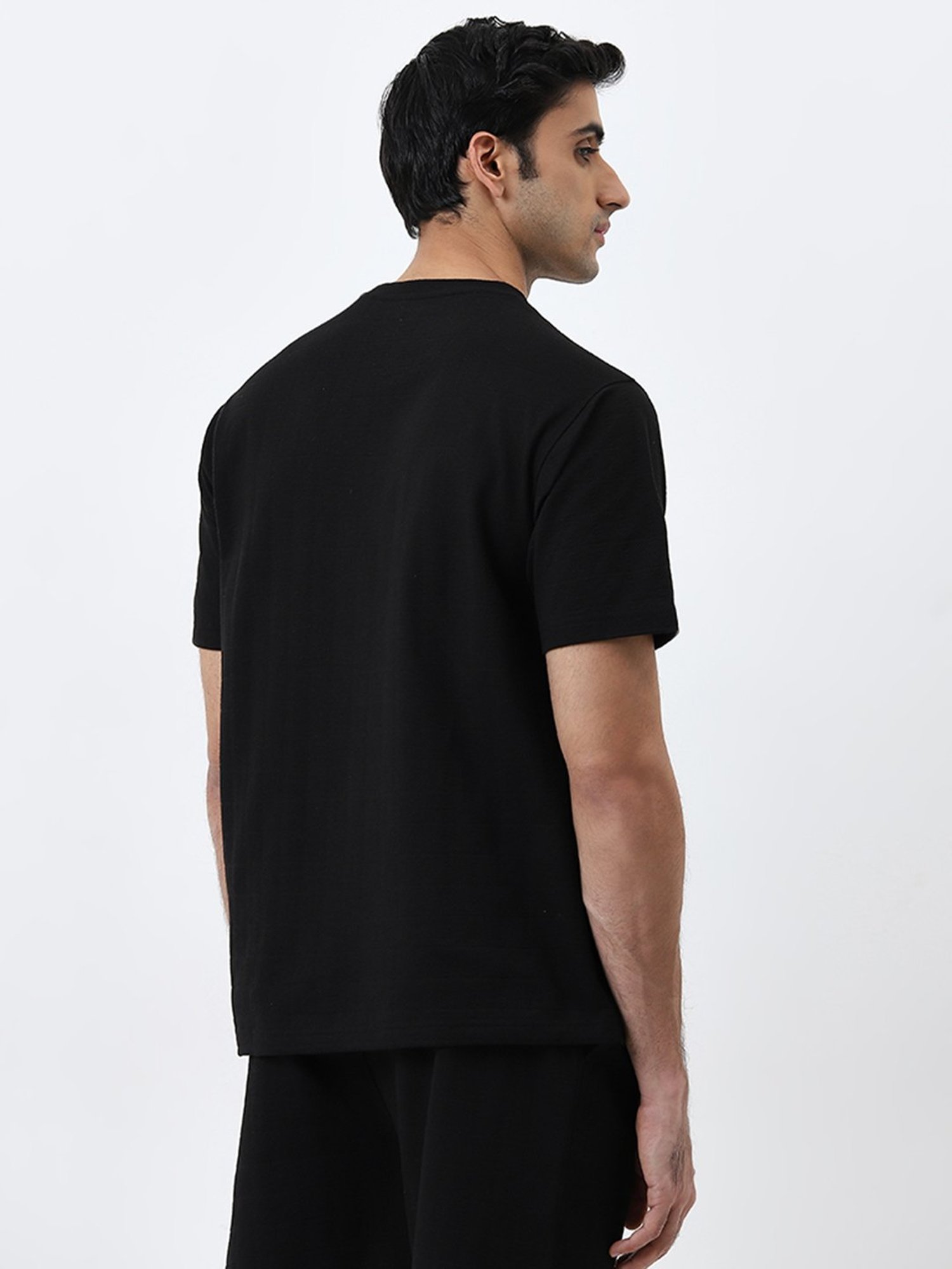 WES Lounge by Westside Black Solid Relaxed-Fit Cotton T-Shirt