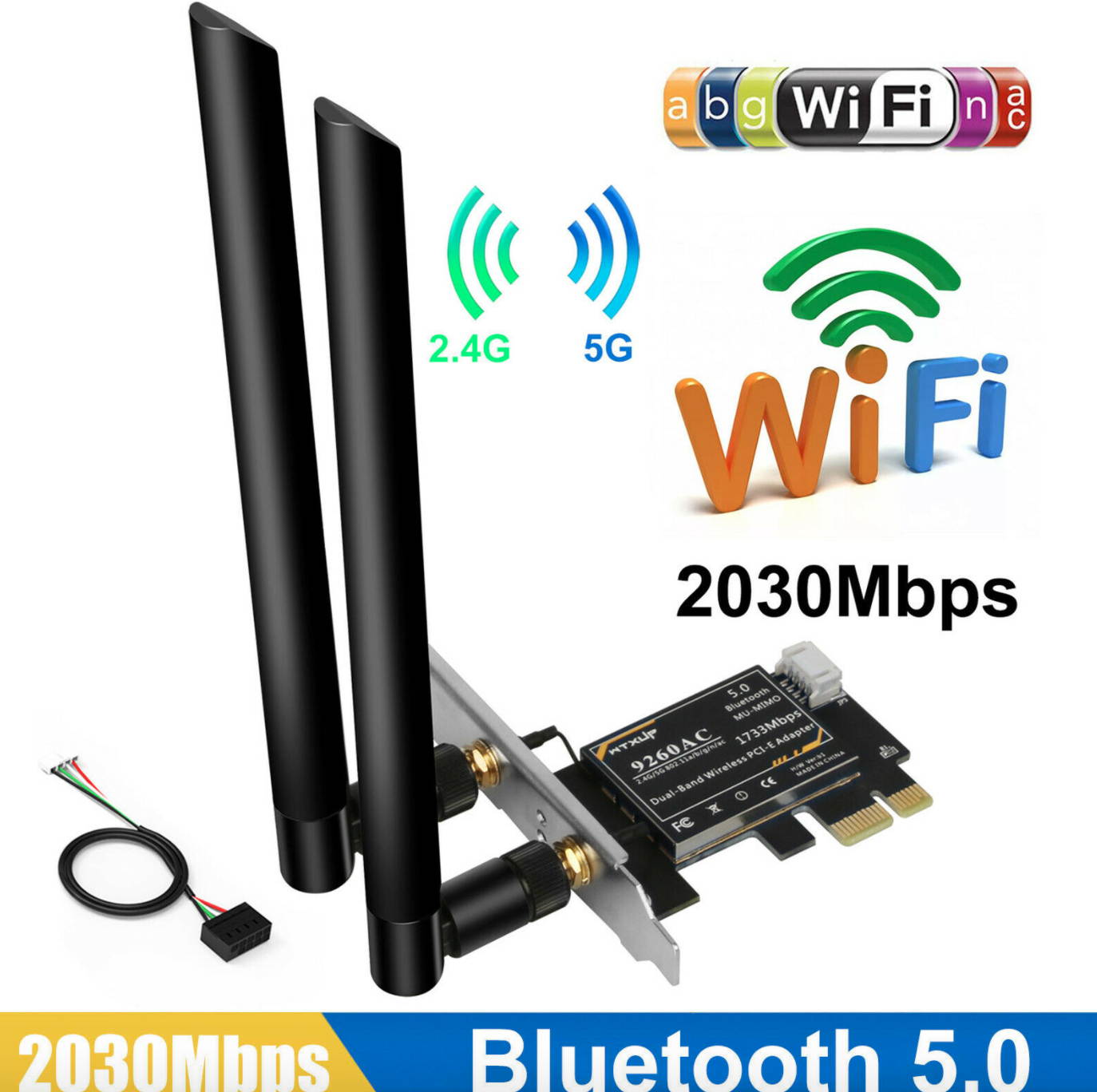 2030Mbps 5Ghz Dual Band WiFi PCIE Card PCI-E X1 Wireless Bluetooth 5.0 Adapter