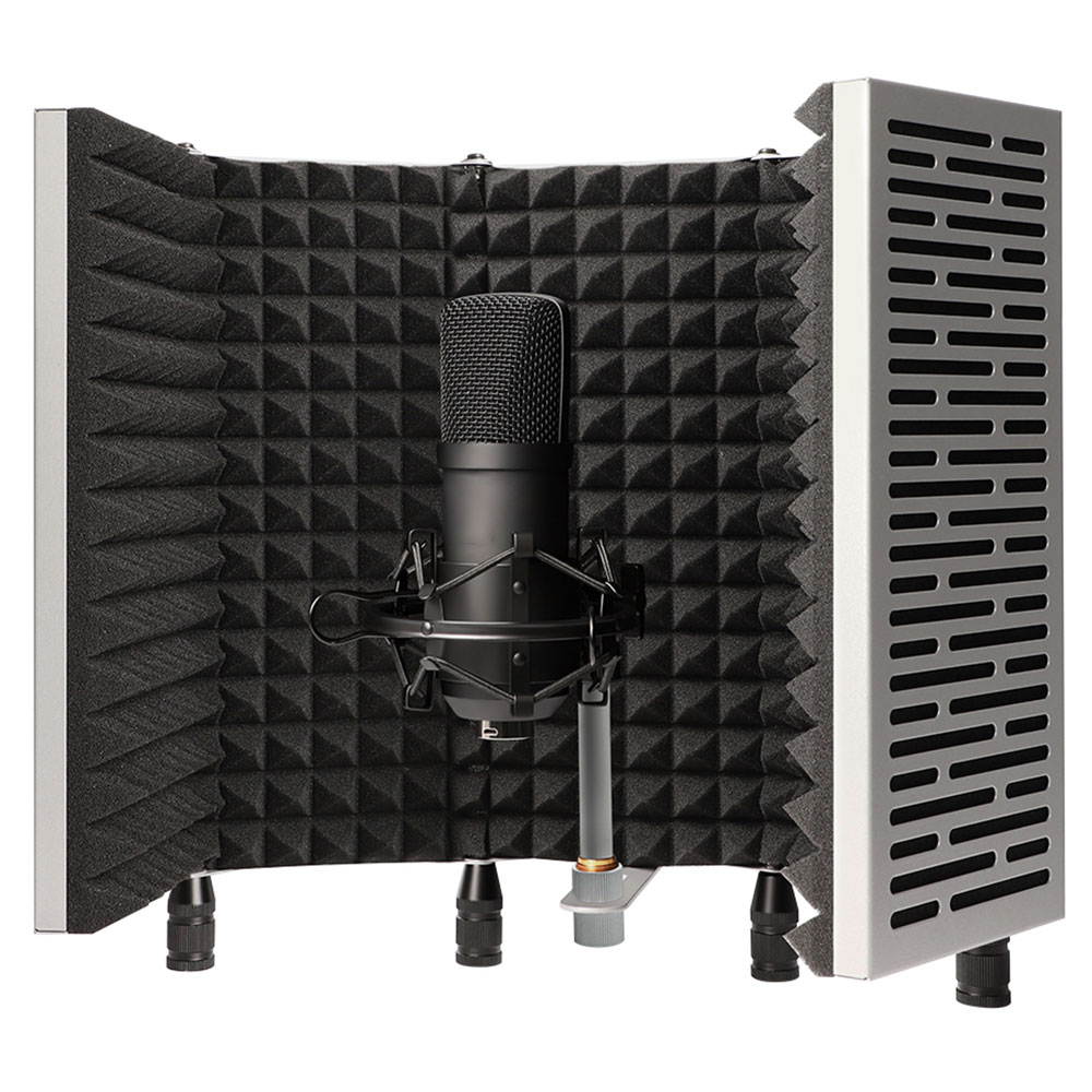 Technical Pro Portable and Foldable 5-Panel Professional Vocal Isolation Reflection Sound Shield for Home Office and Studio Recording  (Silver Aluminum, Black Foam)