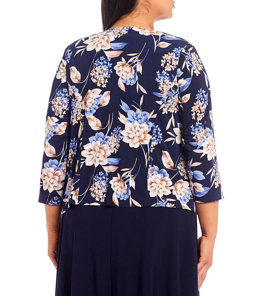 Jessica Howard Plus Size Crew Neck 3/4 Sleeve Printed Trapeze Dress