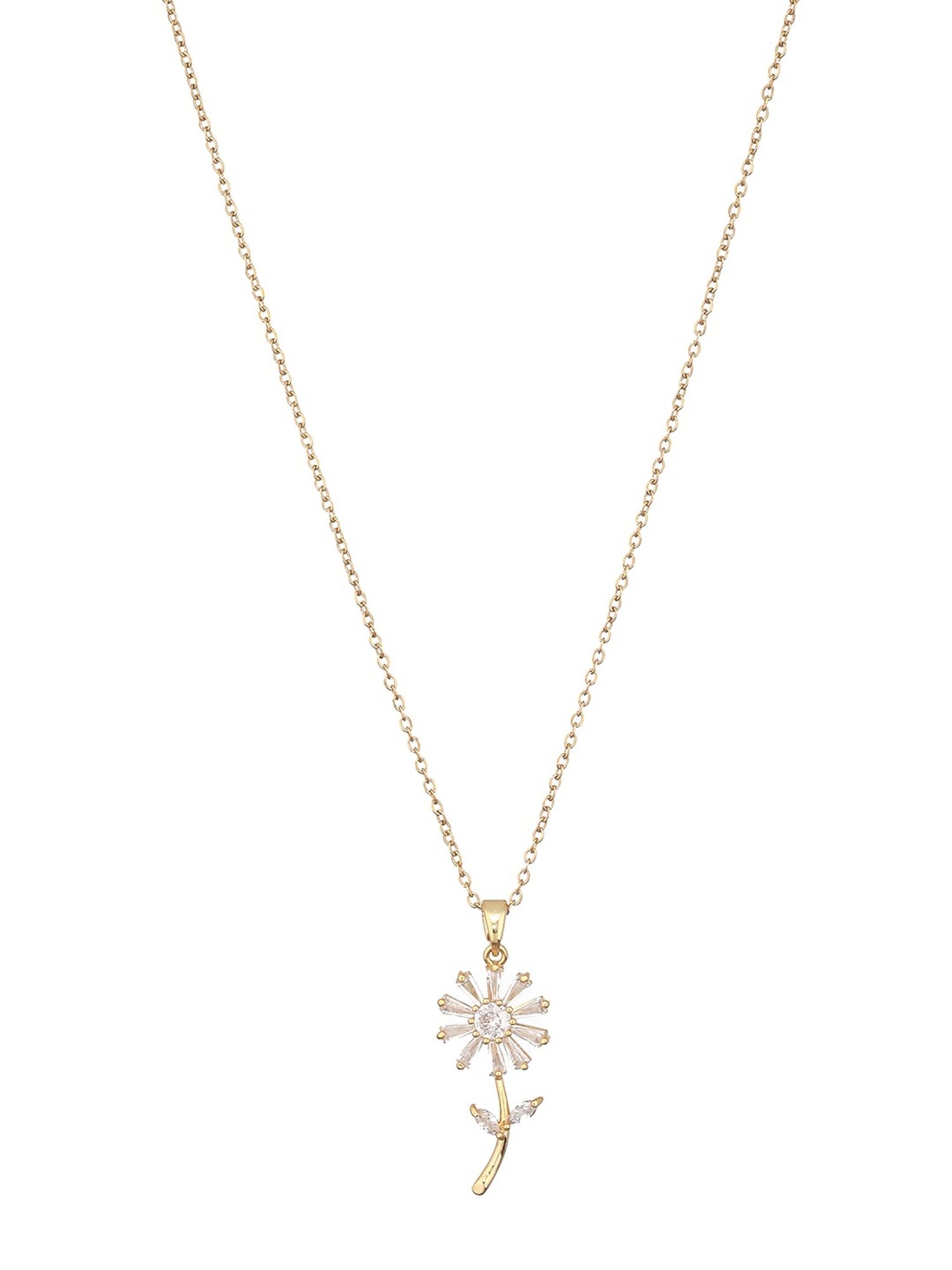 Aatmana Gold-Plated CZ-Studded Floral Pendant with Chain