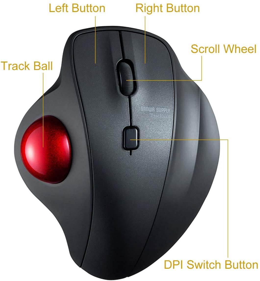 2.4G Wireless Ergonomic Trackball Mouse, Silent Noiseless Optical Sensor Mice, (600/800/1200/1600 Adjustable DPI, 34mm trackball) Compatible with MacBook, Laptop, Windows, Mac OS