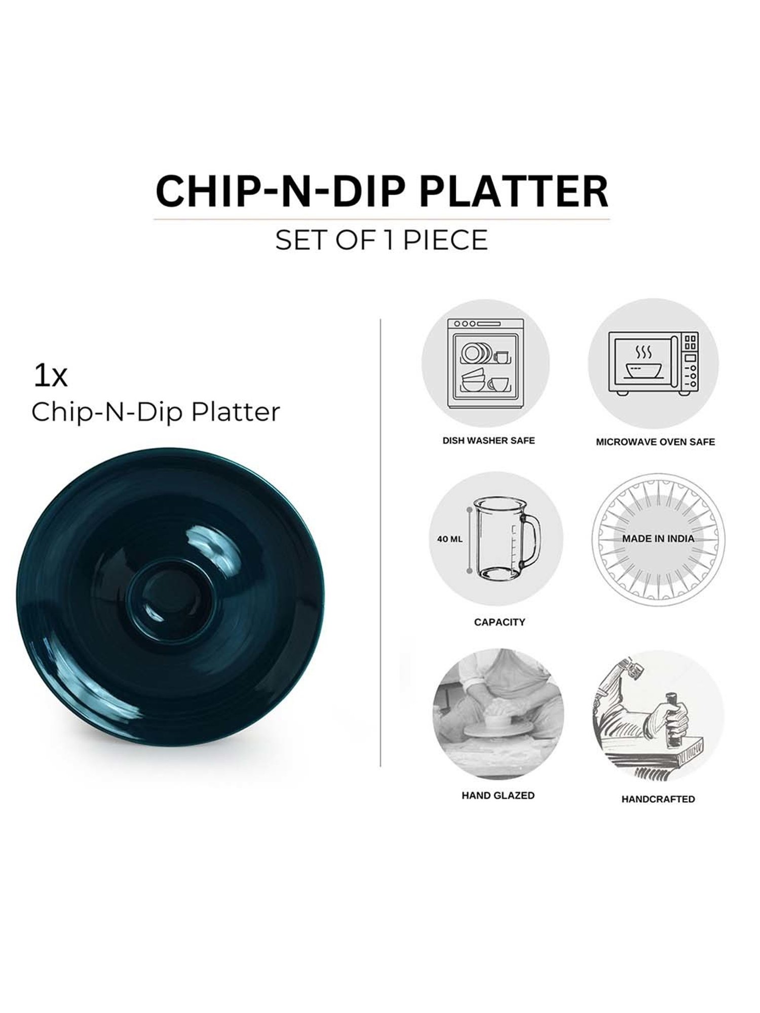 ExclusiveLane Teal Forest Dark Teal Ceramic Dip Serving Platter (0.04 L)