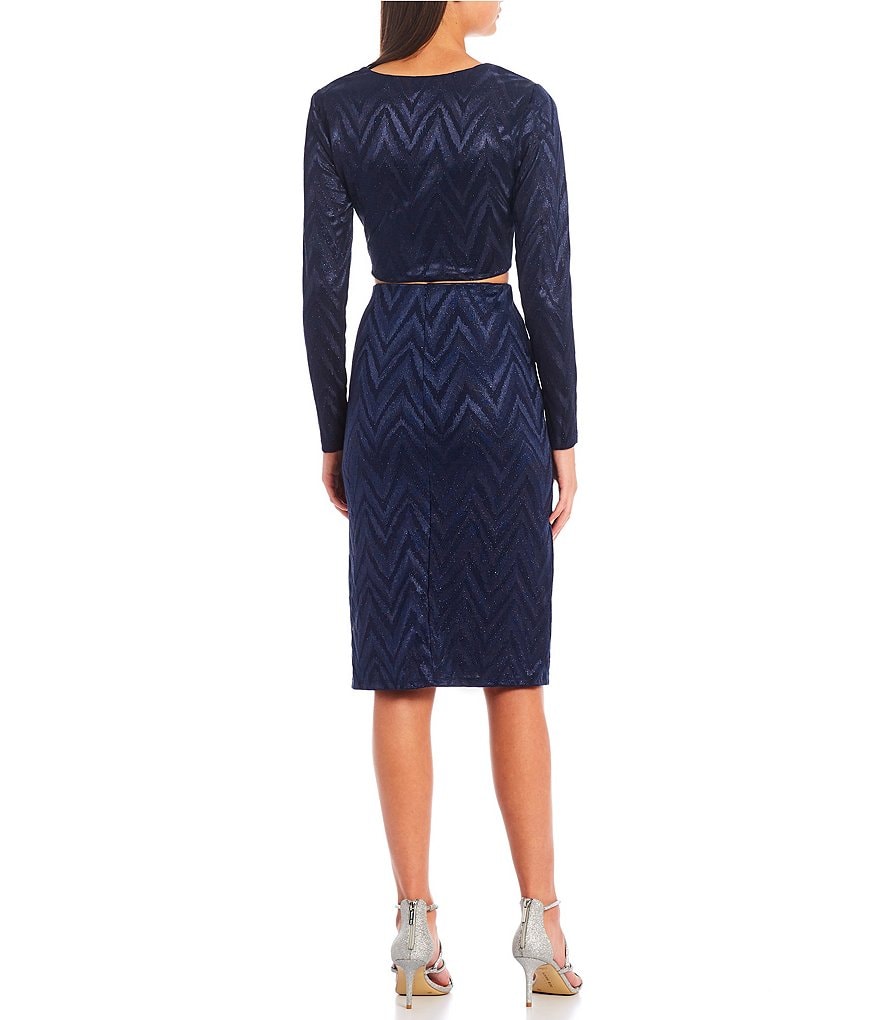 City Vibe Long-Sleeve Glitter-Knit Top & Midi Skirt Two-Piece Dress