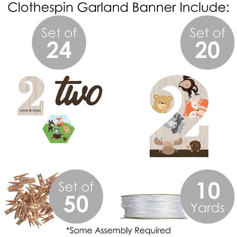 Big Dot of Happiness 2nd Birthday Woodland Creatures - Second Birthday Party DIY Decorations - Clothespin Garland Banner - 44 Pieces