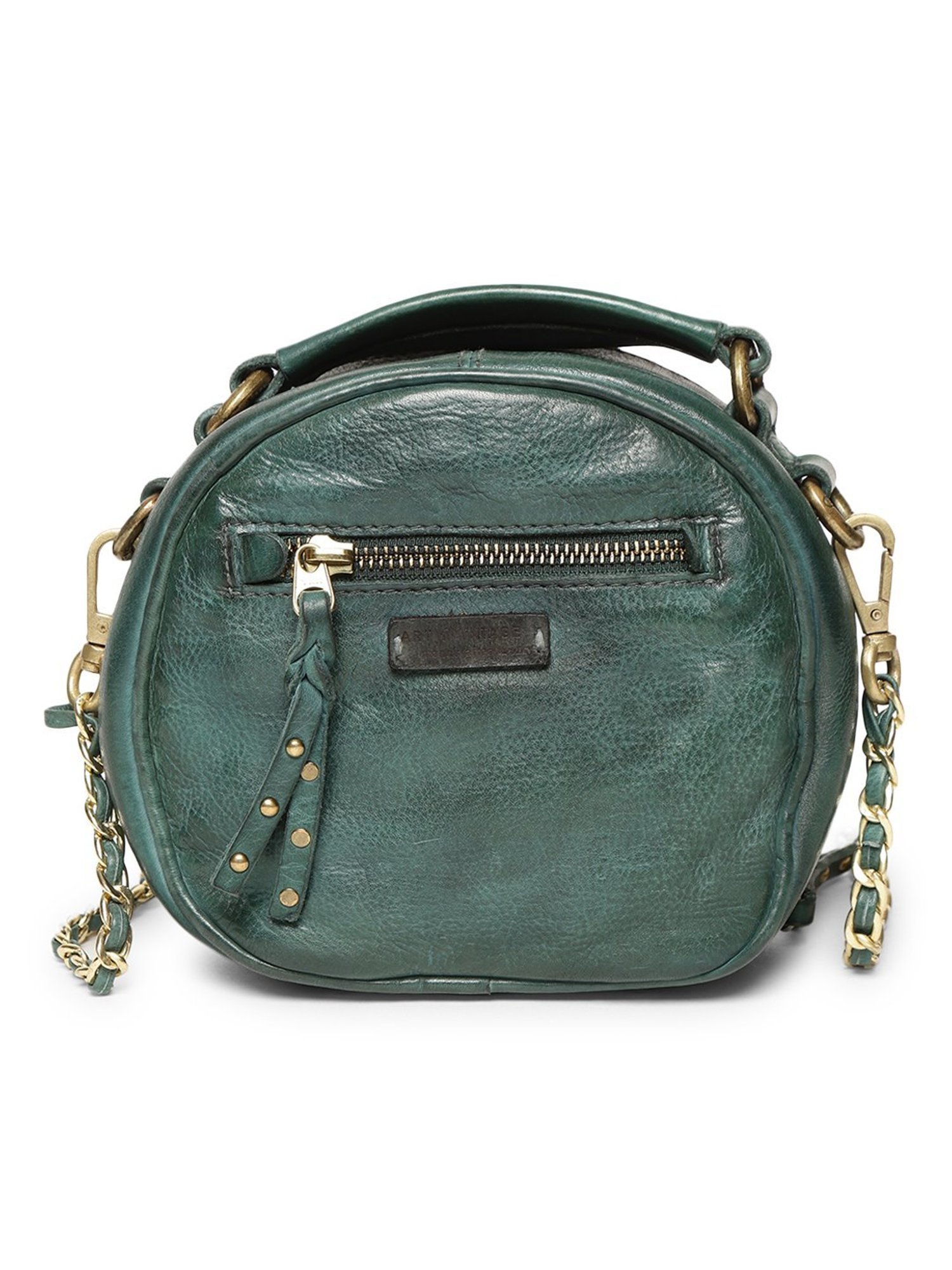 Art N Vintage Rivet & Concho Olive Leather Embellished Small Handbag