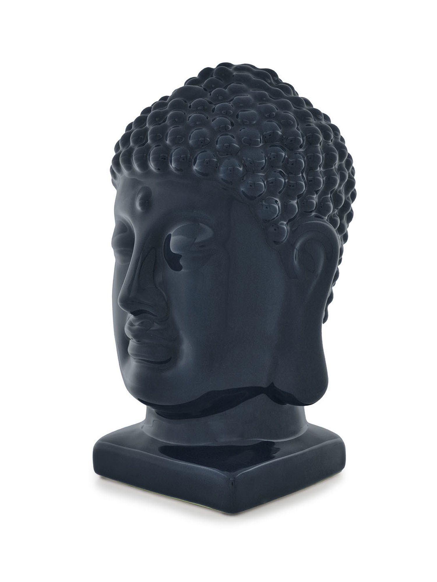 Pure Home and Living Dark Blue Ceramic Buddha Head With Base Sculpture