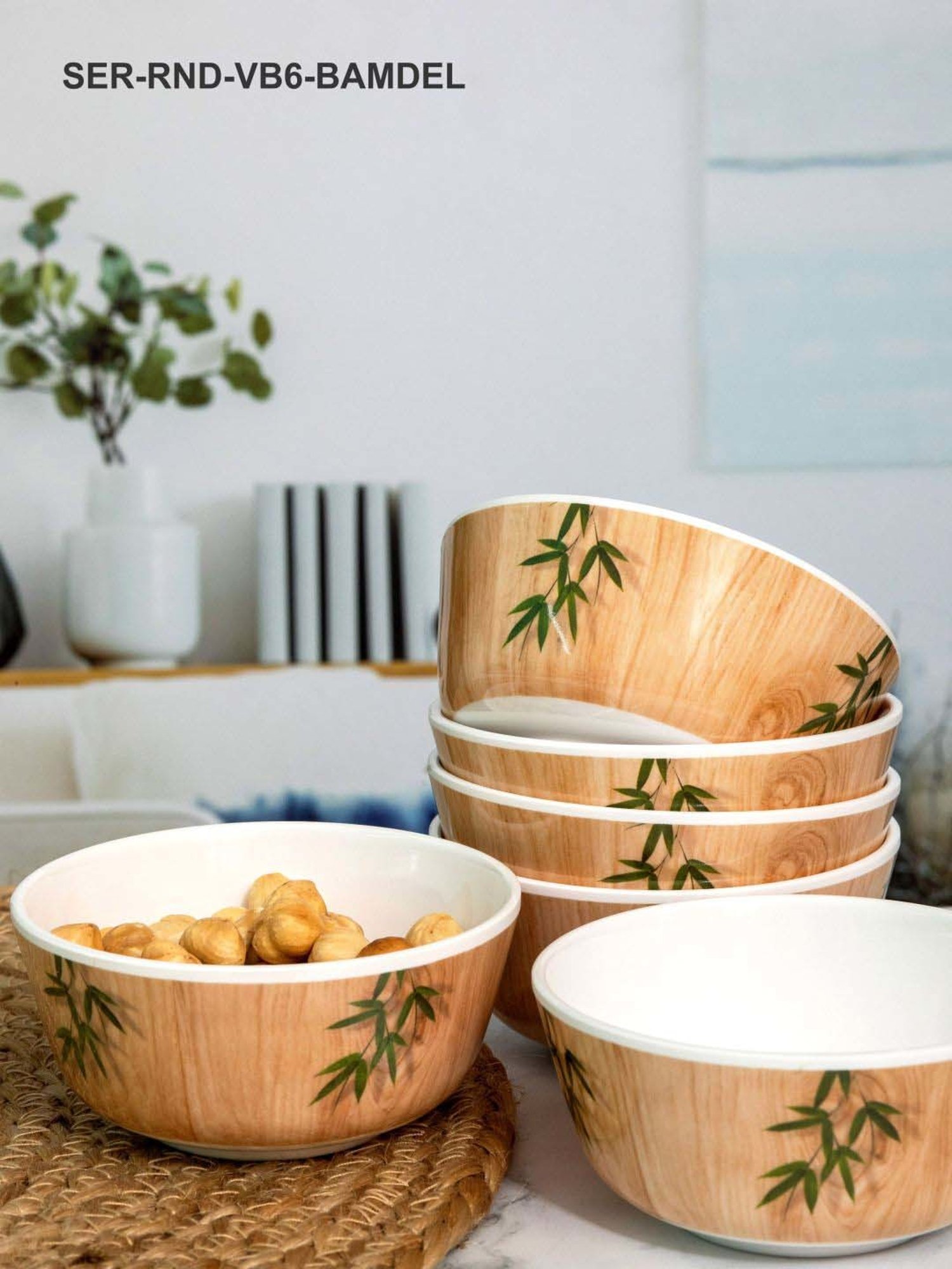 Servewell Bamboo Delite Melamine 10.5 cm Veg Bowl (0.24 L) - Set of 6