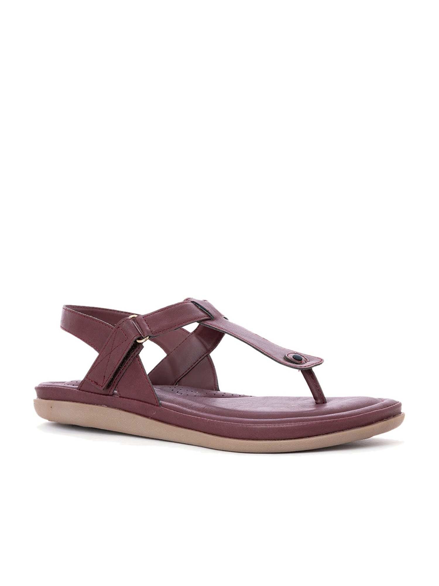 Softouch by Khadims Women's Maroon T-Strap Sandals