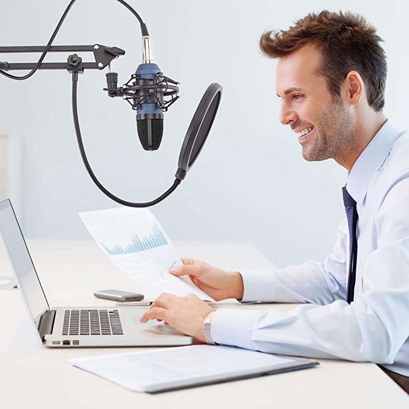 Condenser Microphone  Computer Mic ZY-007 Recording Bundle for Gaming Streaming YouTube Videos Professional Cardioid Microphone Include Adjustable Arm Stand, Shock Mount and Pop Filter(Blue)