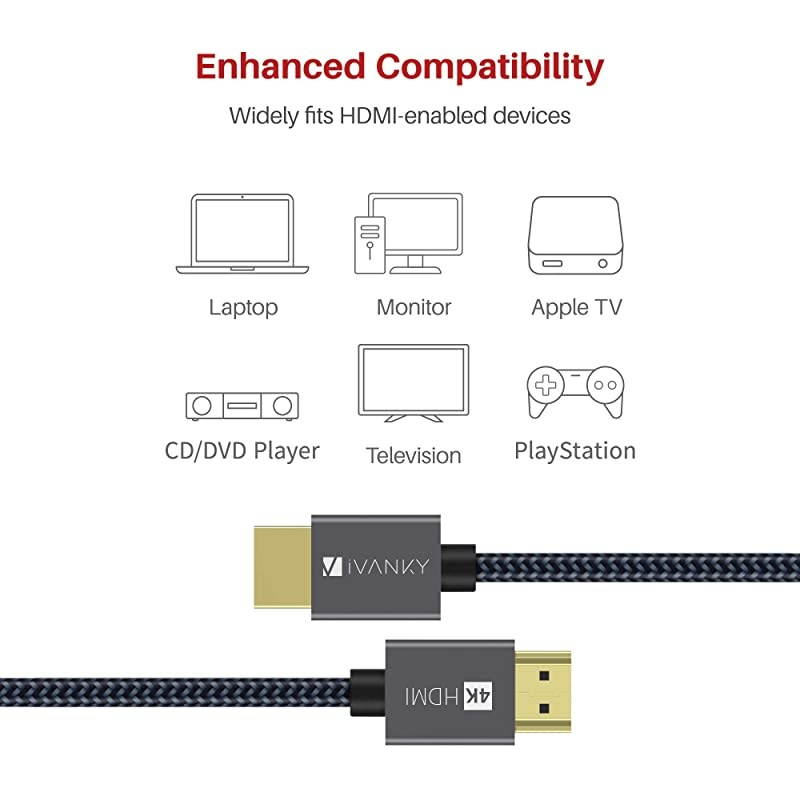 4K HDMI Cable 33 ft  High Speed 18Gbps HDMI 20 Cable 4K HDR HDCP 22 3D 2160P 1080P Ethernet Braided HDMI Cord Audio Return ARC Compatible UHD TV Bluray PS4 PS3 Projector