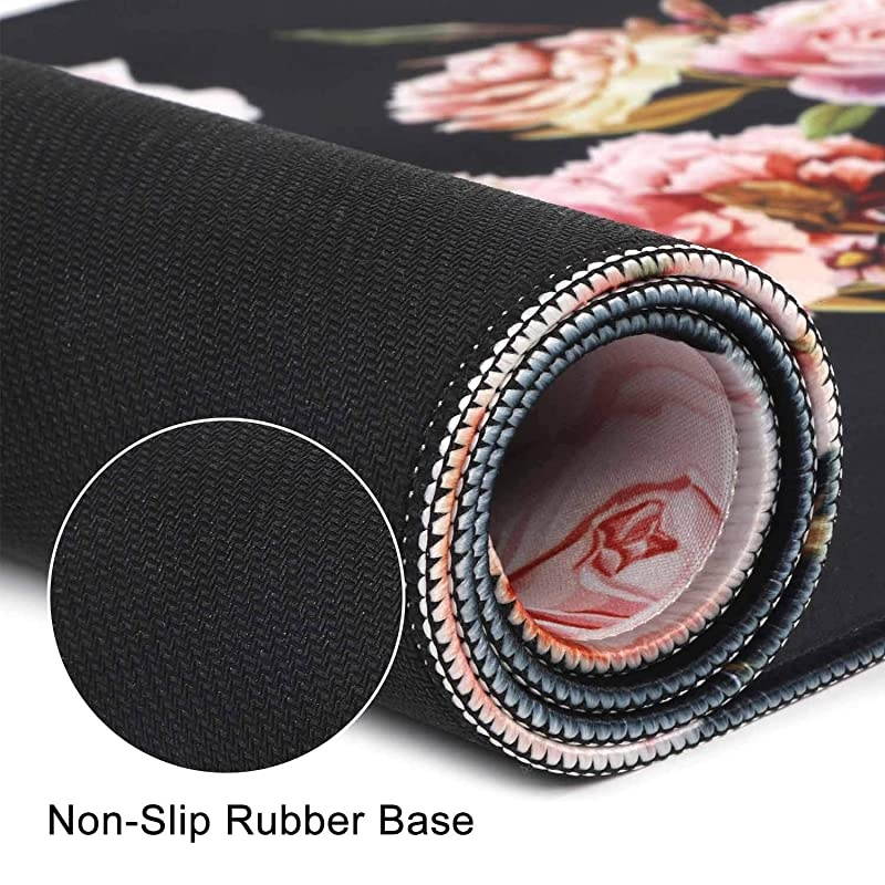 Desk Pad Large Gaming Mouse Pad with Stitched Edges Extended Mouse Pad Desk Mat with NonSlip Rubber Base Waterproof Keyboard Pad Mat for Home Office Work Peony Flower 315x1181 in