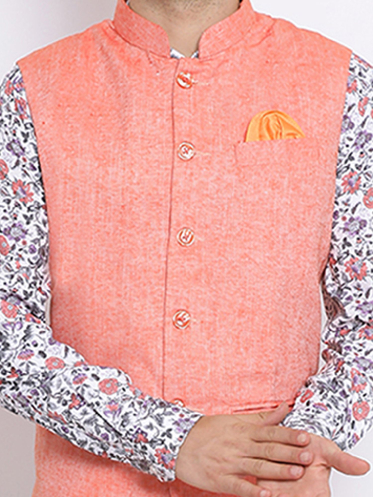 Hangup Plus White & Black Regular Fit Short Kurta & Trousers Set With Nehru Jacket