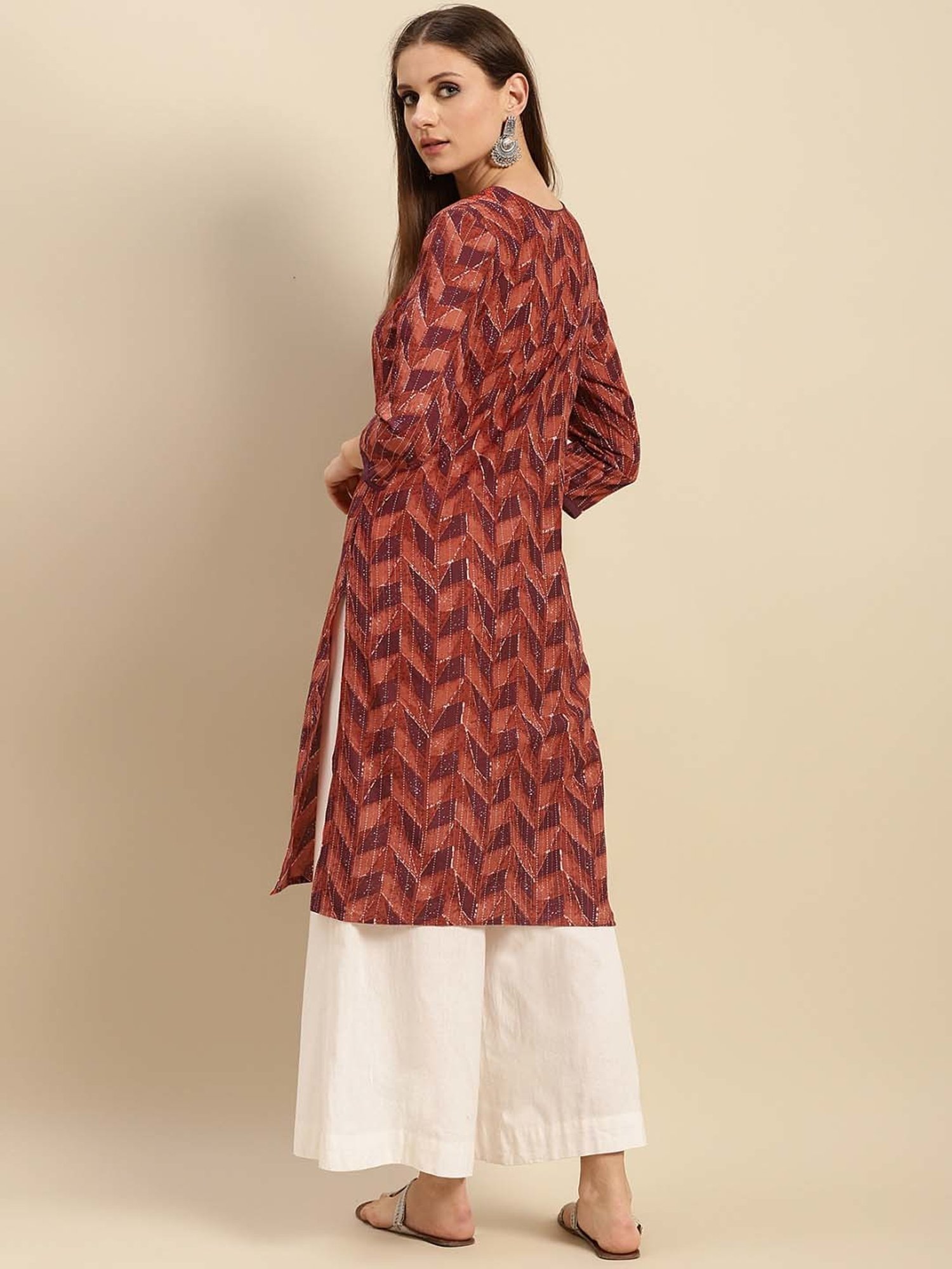 Rangita Pink & Brown Cotton Printed Straight Kurta - Pack Of 2