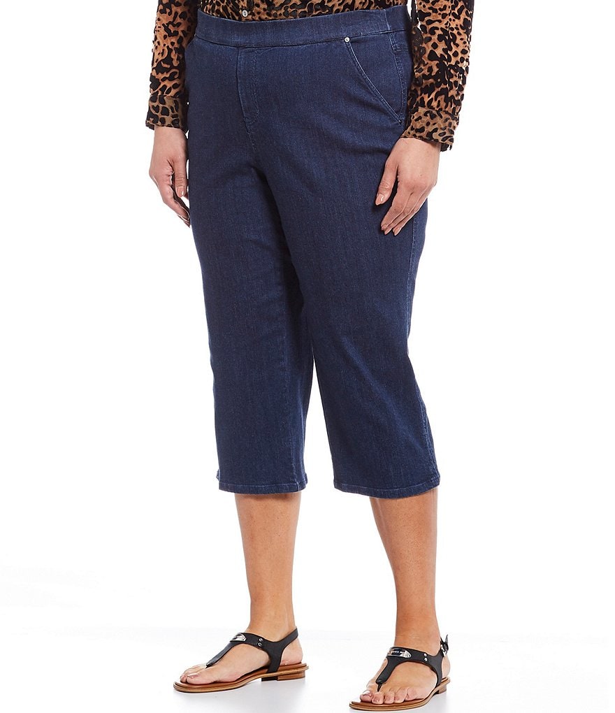 Intro Plus Size Rose Tummy Control Pull-On Denim Capri