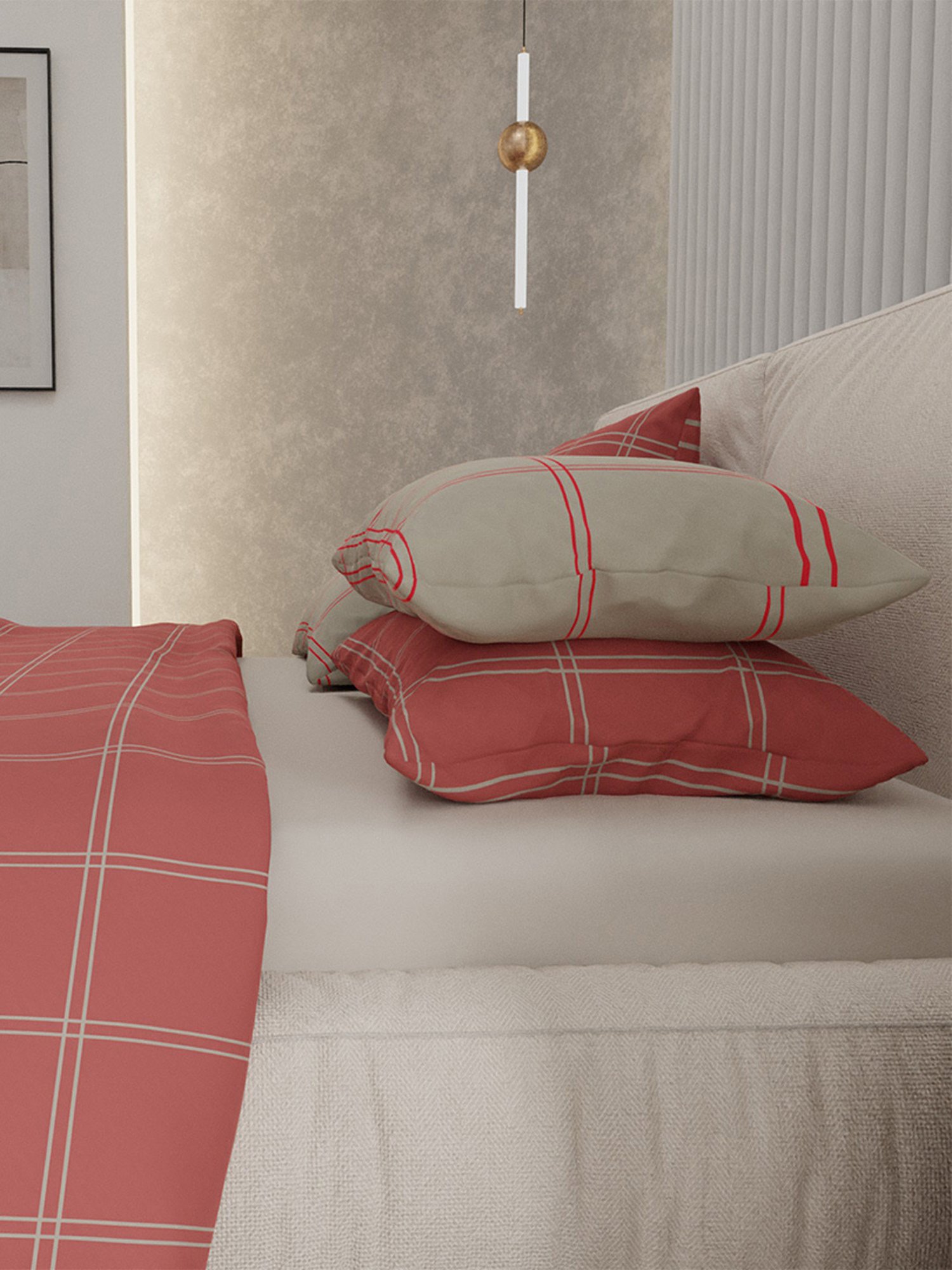 Stoa Paris Urbain Geometric Grey & Pink 230 TC Microfibre King Duvet Cover with 4 Pillow Covers