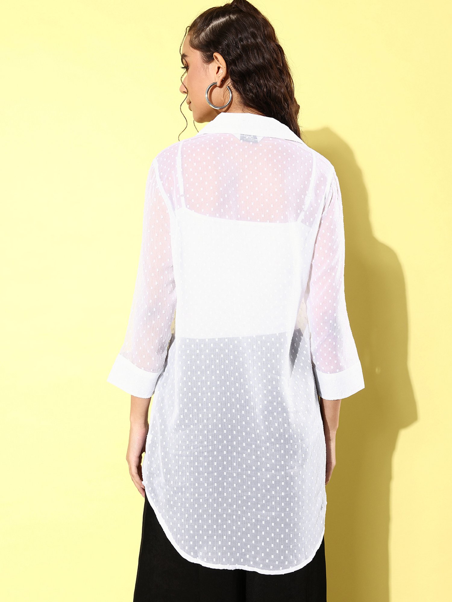 Anvi Be Yourself White Self Design Long Shirt