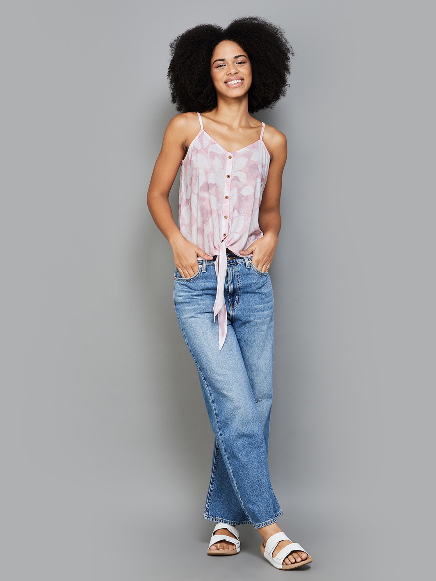 Fame Forever by Lifestyle Pink & White Printed Crop Top