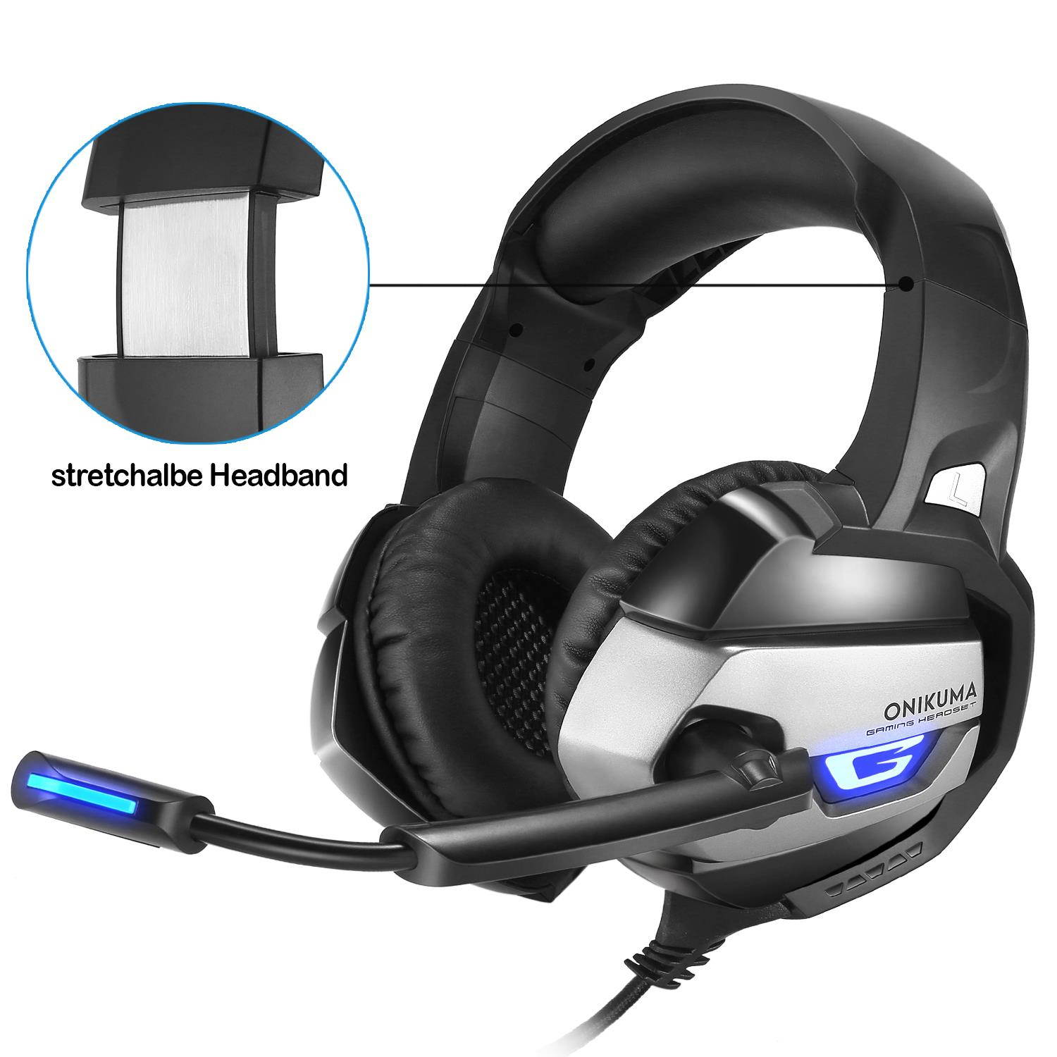 NIKUMA K5 Gaming Headset ,3.5mm Stereo Wired Over Ear Gaming Headphone with Mic, Noise Cancelling & Volume Control,Cool LED Light Gaming Headset for New Xbox One/PC/Mac/PS4/Table/Phone