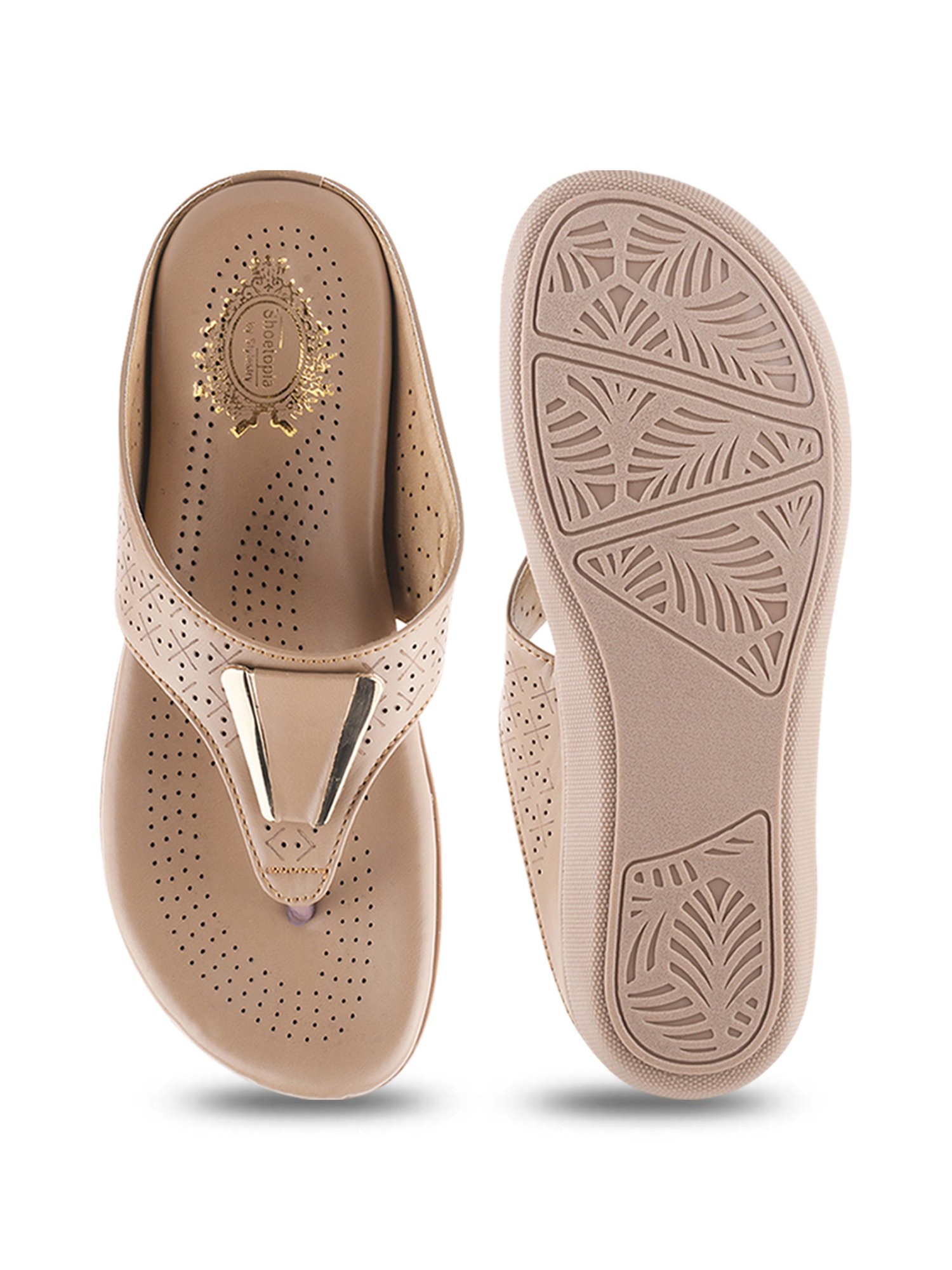 Shoetopia Women's Tan Thong Wedges