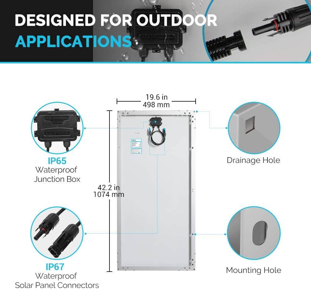 Renogy 200W 12V Monocrystalline Solar Panel Bundle Kit with 200W Solar Panel, 30A Charge Controller, 9in Adaptor Kit, A Pair of Branch Connectors