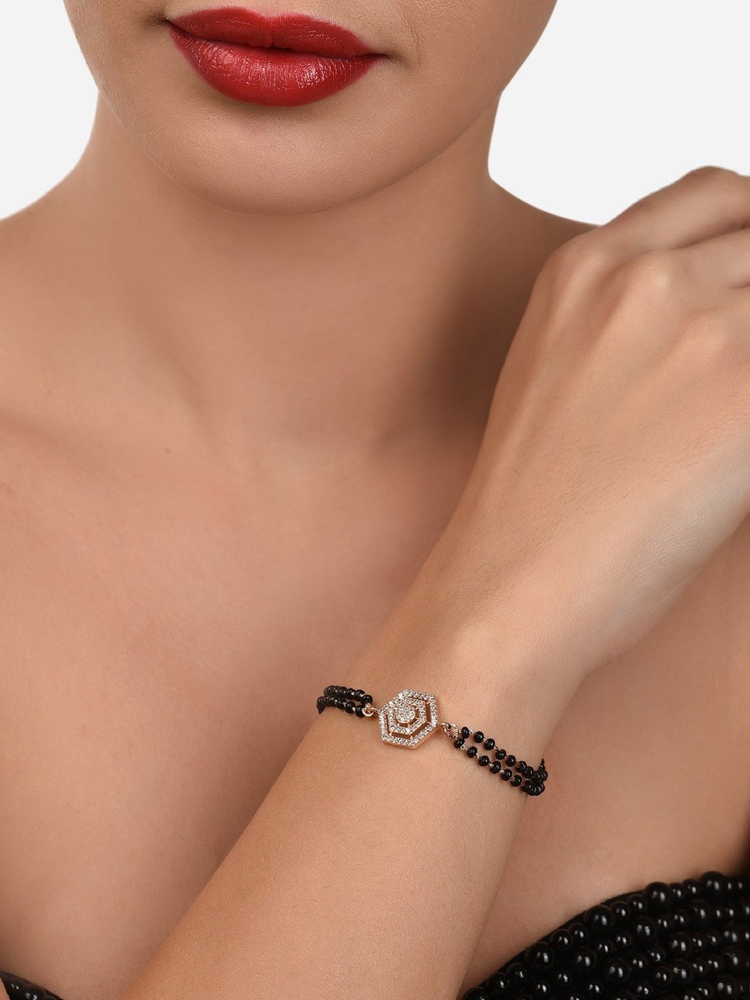 Zaveri Pearls Rose Gold Contemporary Cubic Zirconia Mangalsutra Bracelet-ZPFK12639