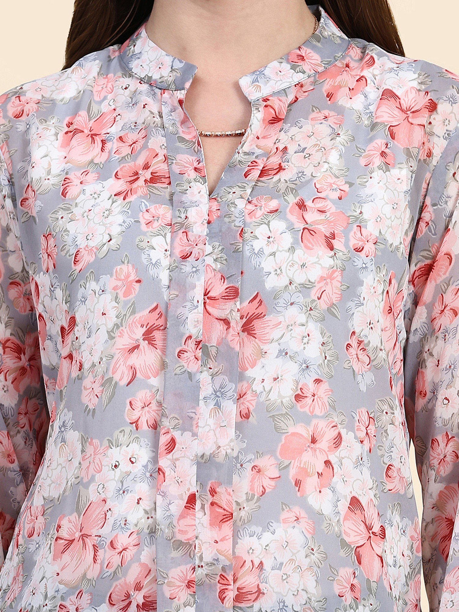 KERI PERRY Grey Floral Print Top