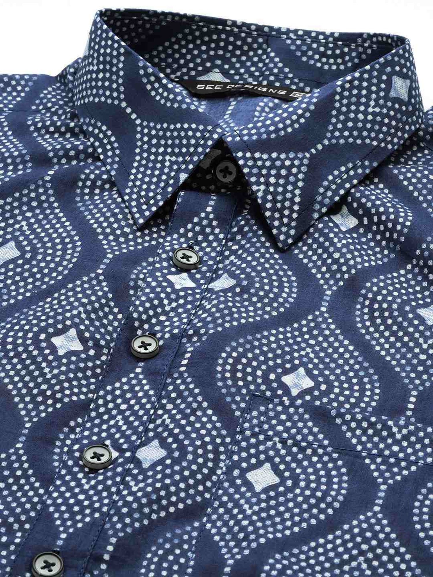 See Designs Indigo Blue & White Cotton Regular Fit Printed Kurta Bottom Set