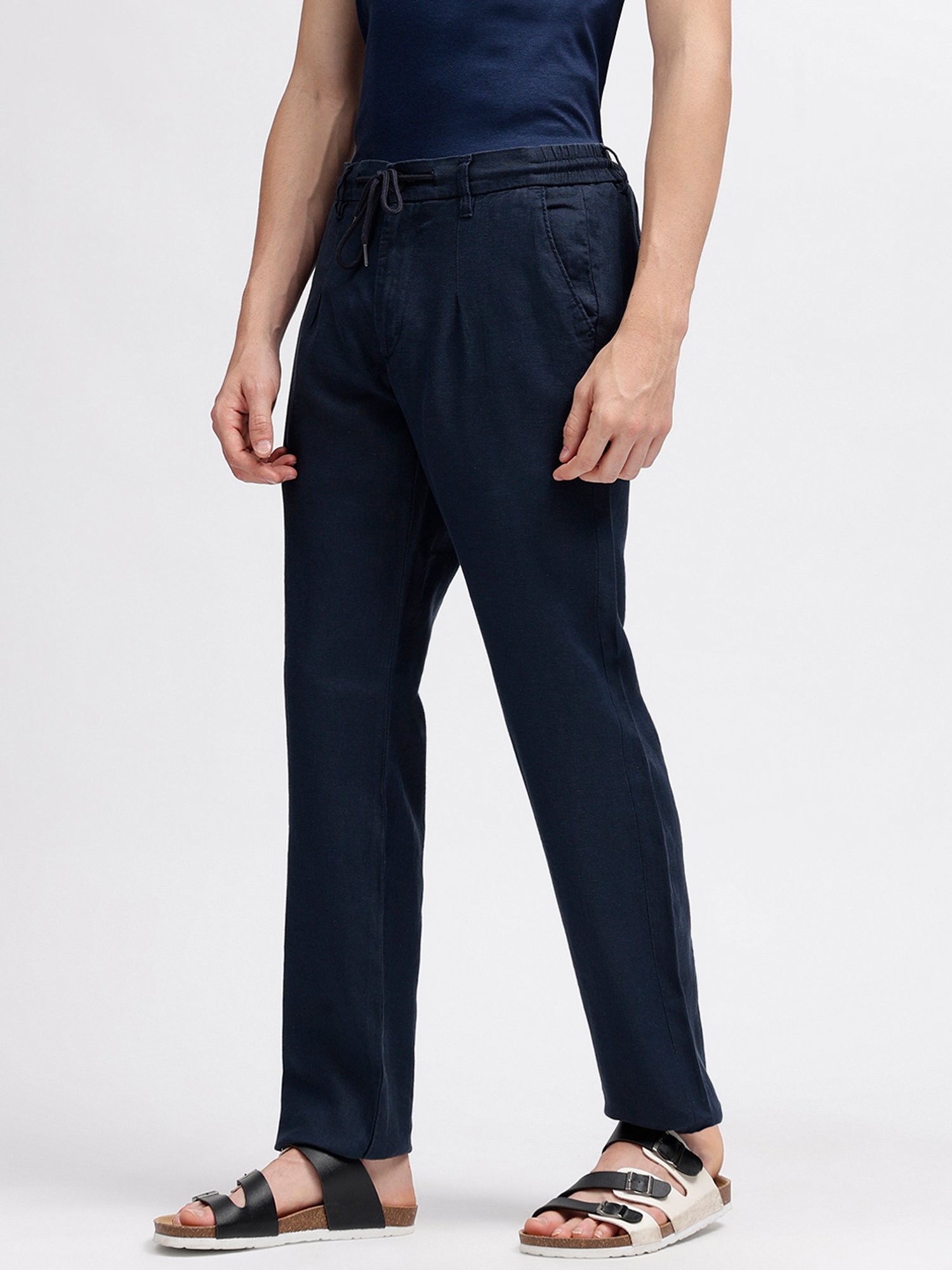 Bruun & Stengade Navy Slim Fit Linen Drawstring Trousers