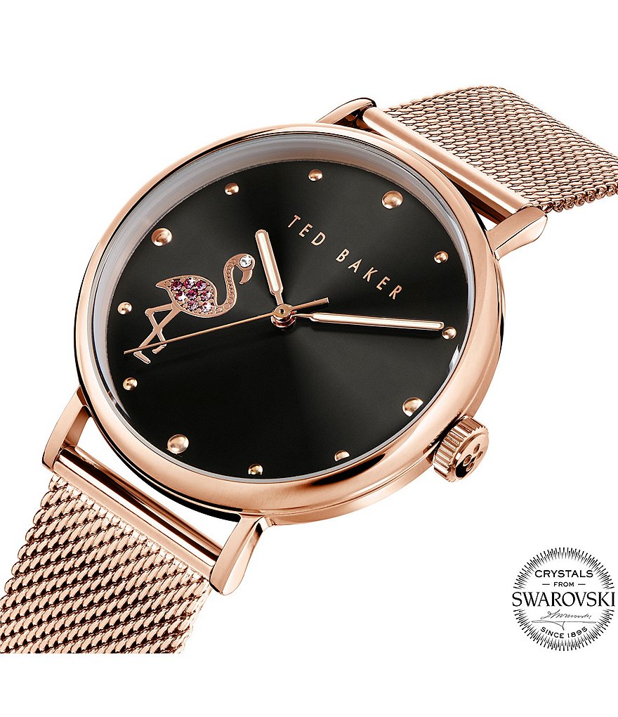 Ted Baker London Phylipa Flamingo 3-Hand Mesh Bracelet Watch