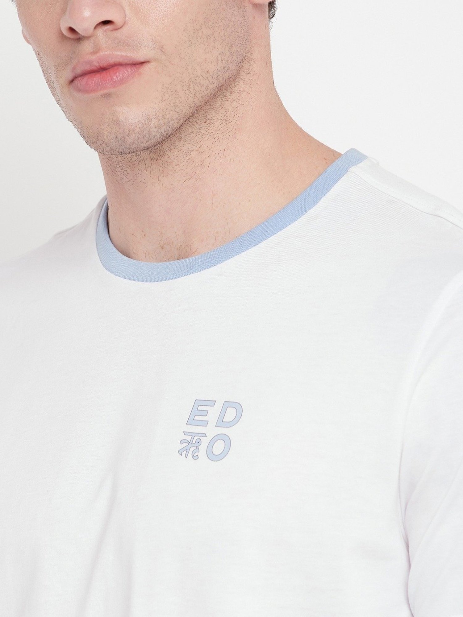 Edrio White Cotton Relaxed Fit Printed T-Shirt