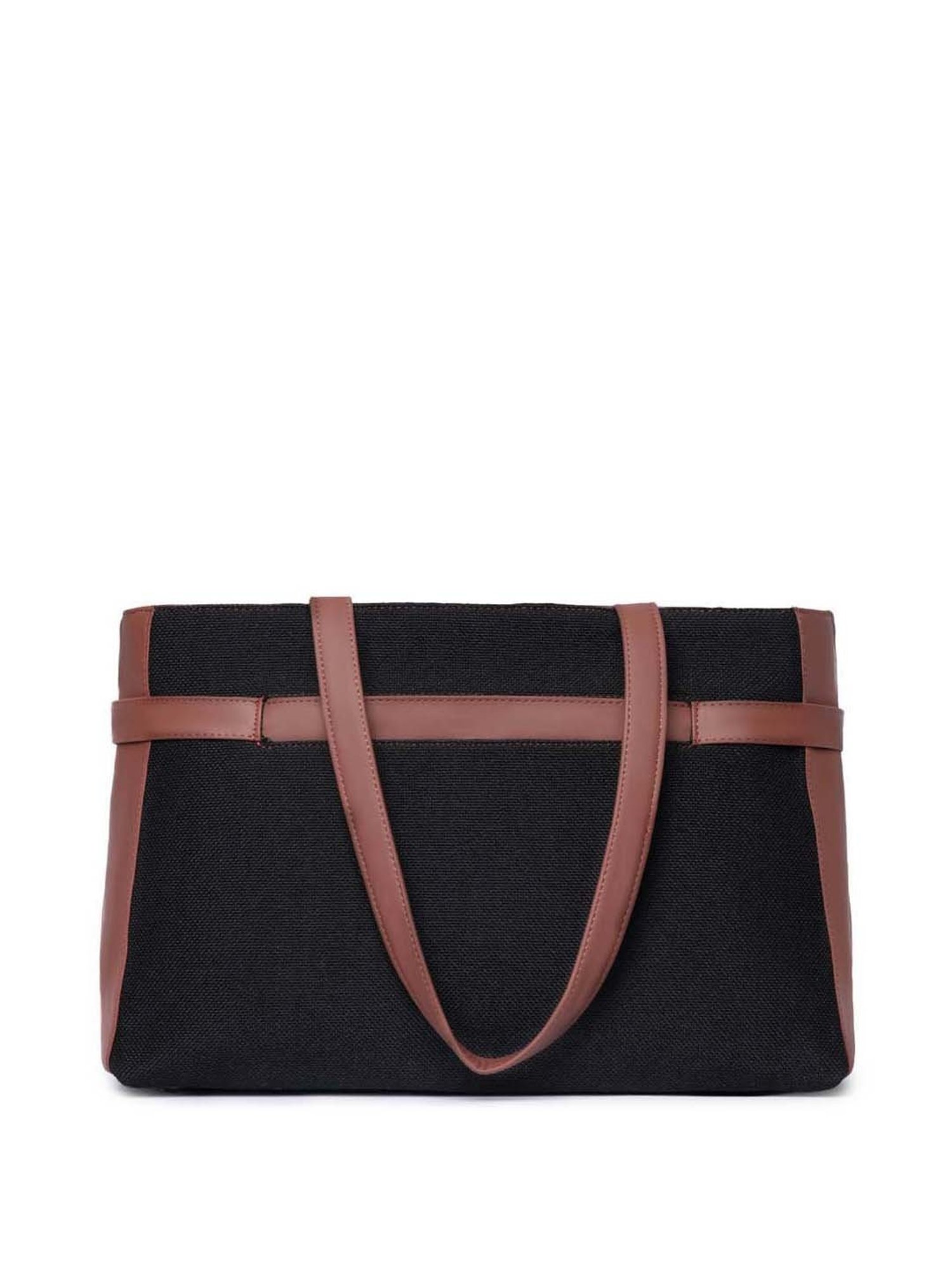 ZOUK Black Solid Large Laptop Tote Handbag