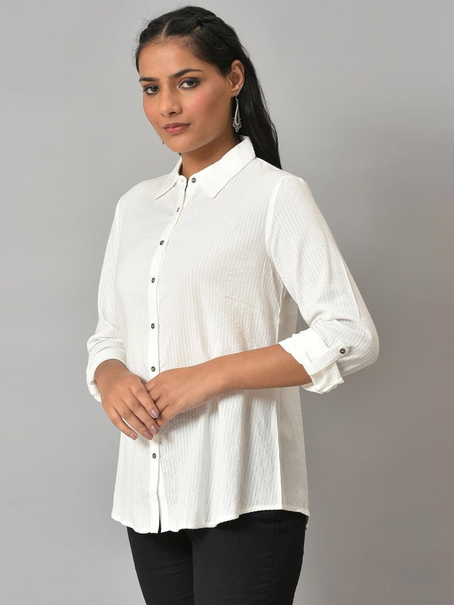 W White Cotton Regular Fit Shirt