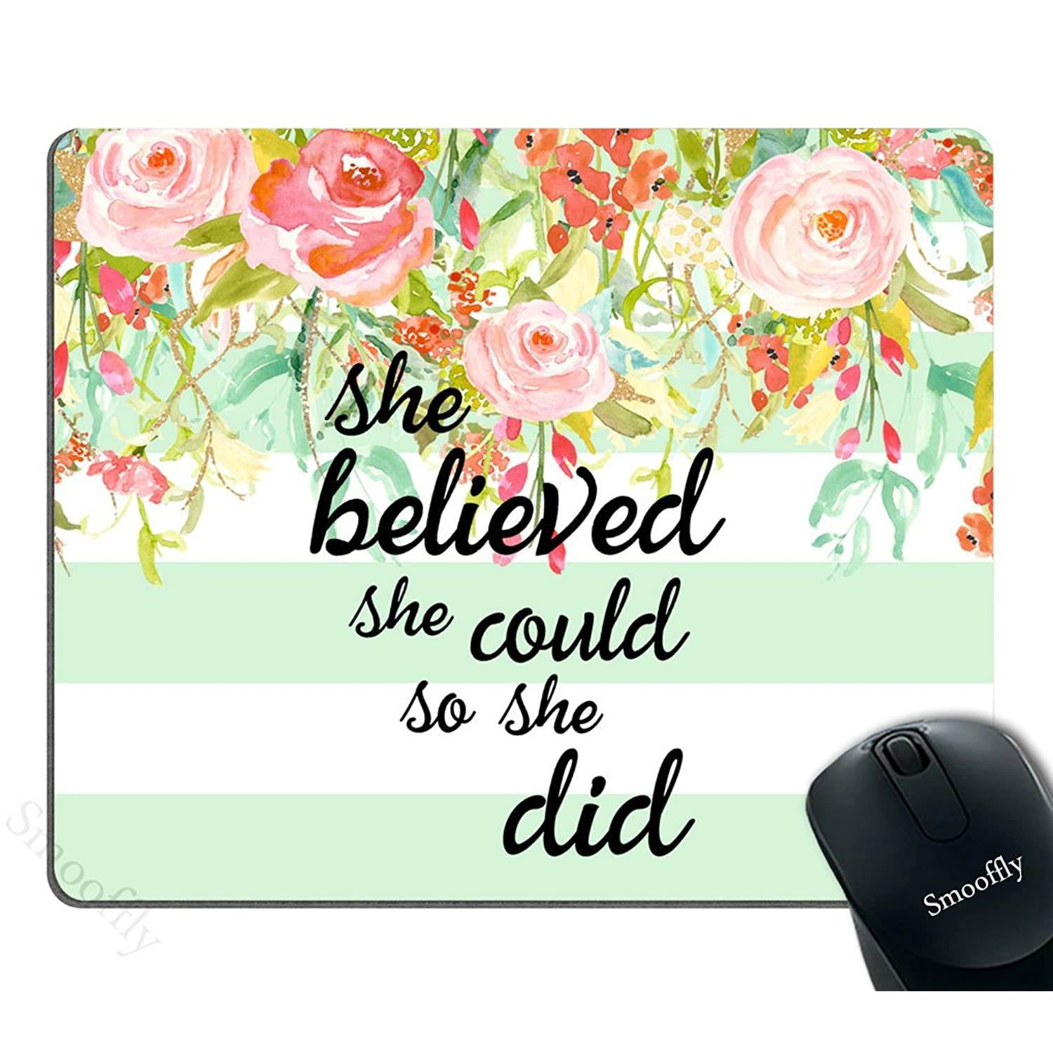 Smooffly Gaming Mouse Pad Custom,She Believed She Could Mint Stripe Mouse Pad - Neoprene Inspirational Quote Mousepad
