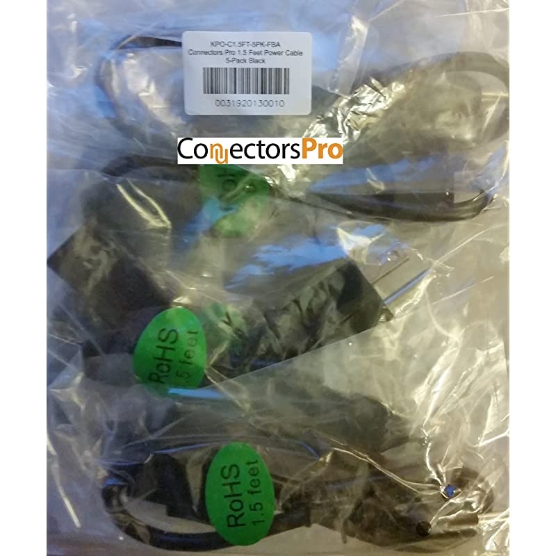 Connectors Pro 5-Pack 18" Universal Power Cord 1.5 ft, IEC320 C13 to NEMA 5-15P 18 Inches Cable, CSA UL RoHS
