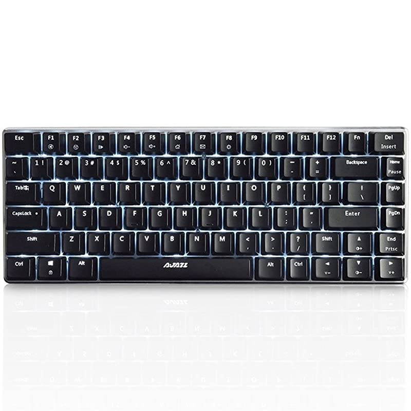 Wired Gaming Keyboard Ajazz AK33 Blue LED Backlit 82 Keys USB Mechanical Pro Gamer Keypad for Office Typists Playing Game Black Switch Black