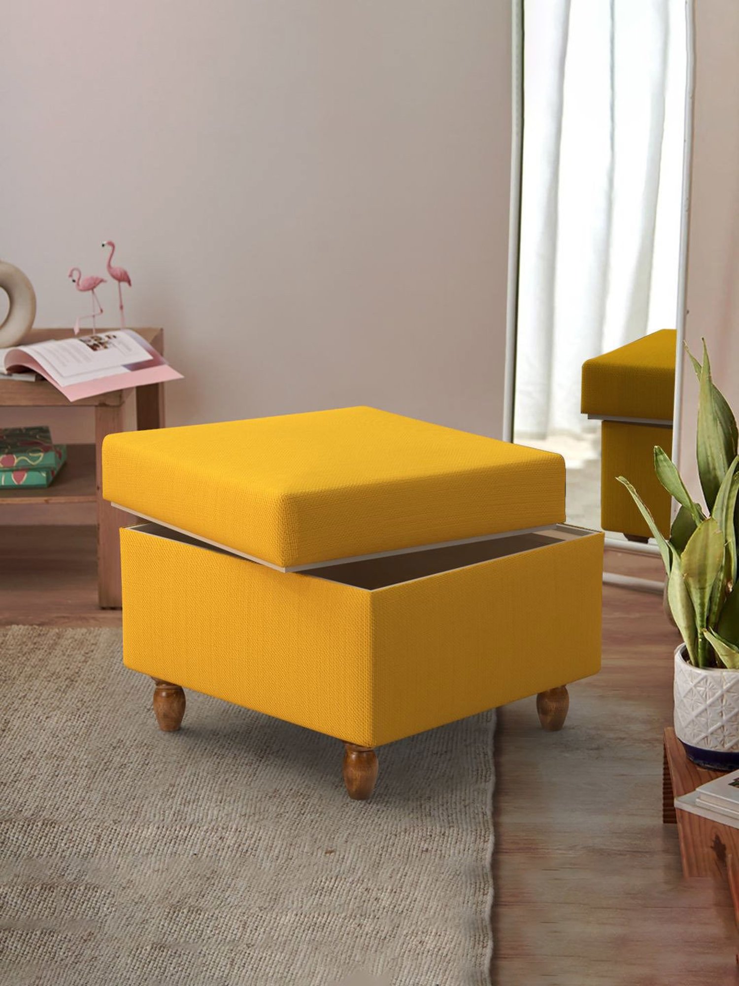 Chumbak Sahara Mustard Mango Wood Modern Trunk Storage Ottoman