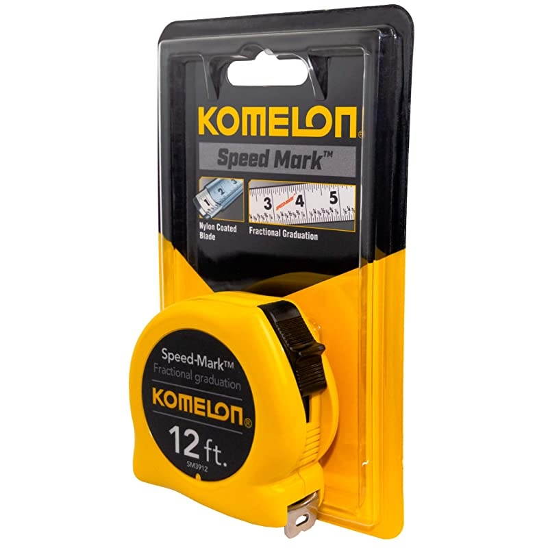 SM3912 Speed Mark Acrylic Coated Steel Blade Tape Measure 12-Inch by 5/8-Inch, Yellow Case