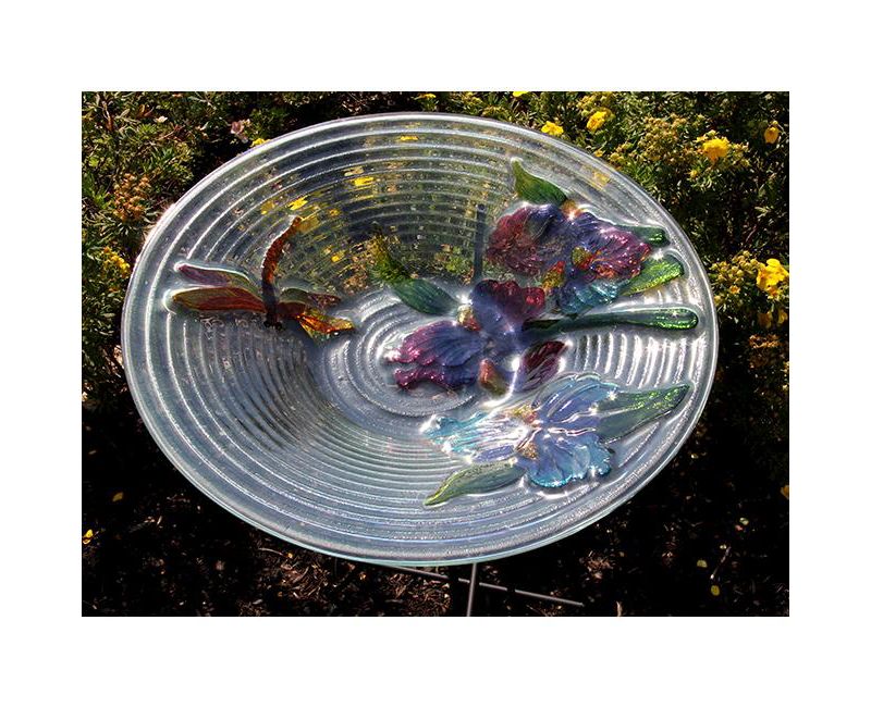 Northlight 21" Dragonfly and Flower Hand Painted Glass Outdoor Patio Garden Bird Bath - Clear/Pink