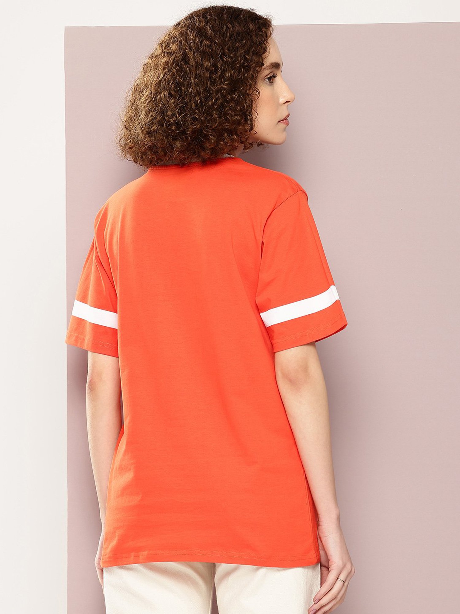 Dillinger Orange Cotton Graphic Print Oversized T-Shirt
