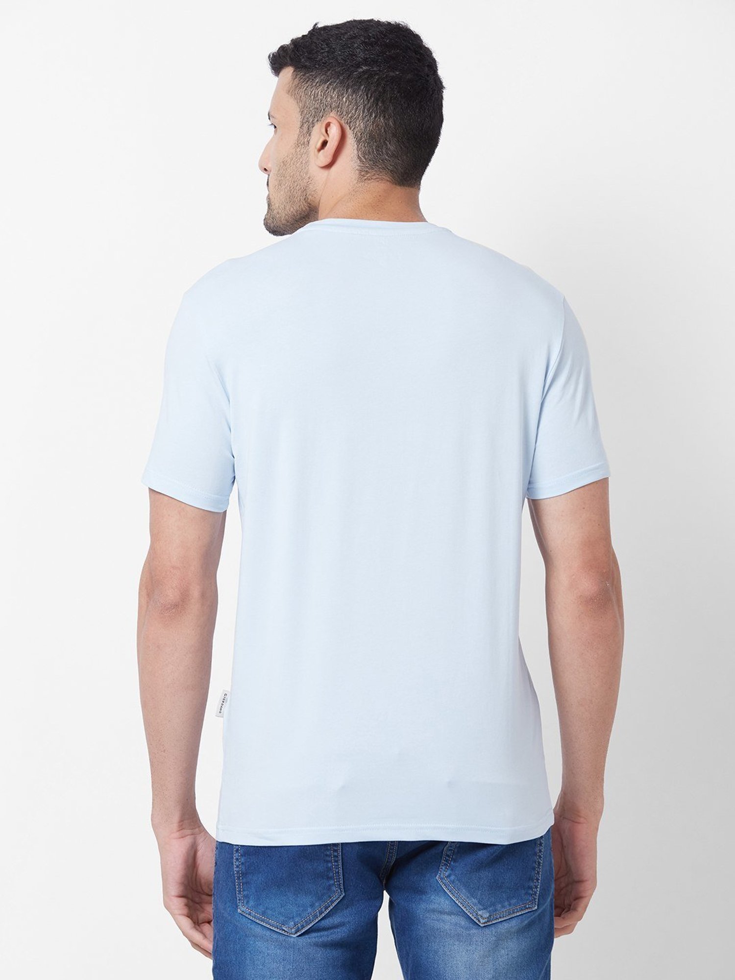 Giordano Sky Blue Cotton Slim Fit T-Shirt